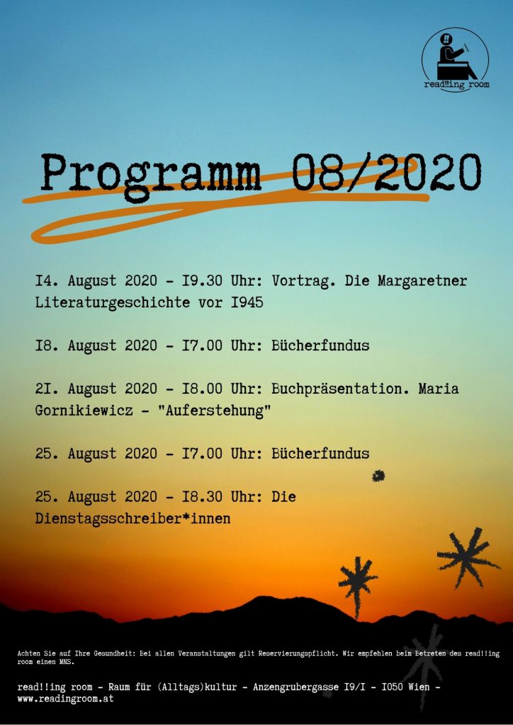 Programm read!ing room August 2020